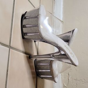 Pleaser platform silver heels